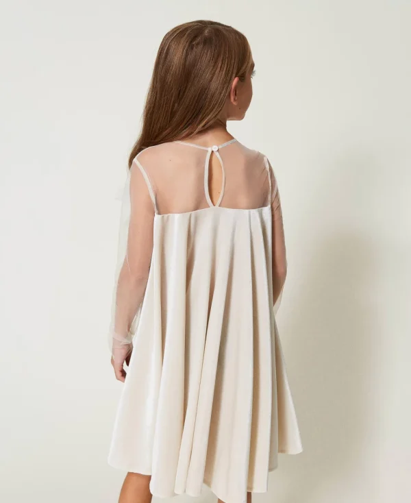 robe_courte_en_chenille_e_3.webp Robes*TWINSET Milano Robe Courte En Chenille Et Tulle Off White