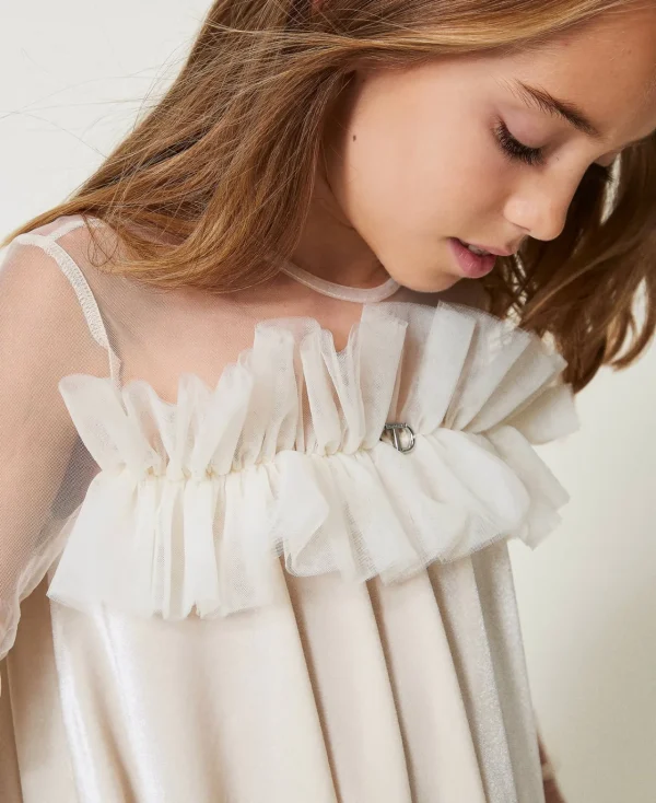 robe_courte_en_chenille_e_4.webp Robes*TWINSET Milano Robe Courte En Chenille Et Tulle Off White