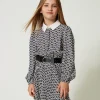 Robes*TWINSET Milano Robe Courte En Crêpe De Chine Avec Imprimé Imprimé Oval T Chaîne