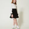 robe_courte_en_crpe_de_ch_0-2.webp Robes*TWINSET Milano Robe Courte En Crêpe De Chine Et Flanelle Bicolore Blanc Cassé / Noir
