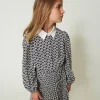Robes*TWINSET Milano Robe Courte En Crêpe De Chine Avec Imprimé Imprimé Oval T Chaîne