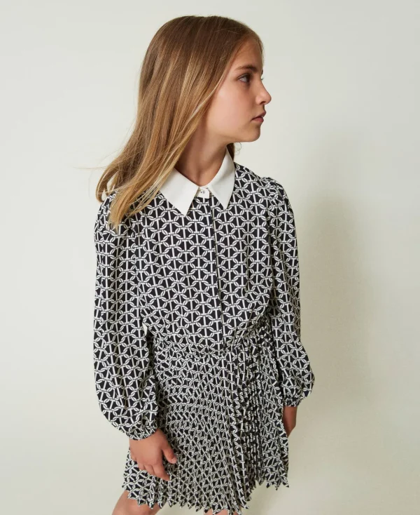 Robes*TWINSET Milano Robe Courte En Crêpe De Chine Avec Imprimé Imprimé Oval T Chaîne