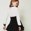 robe_courte_en_crpe_de_ch_3-2.webp Robes*TWINSET Milano Robe Courte En Crêpe De Chine Et Flanelle Bicolore Blanc Cassé / Noir