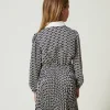 Robes*TWINSET Milano Robe Courte En Crêpe De Chine Avec Imprimé Imprimé Oval T Chaîne