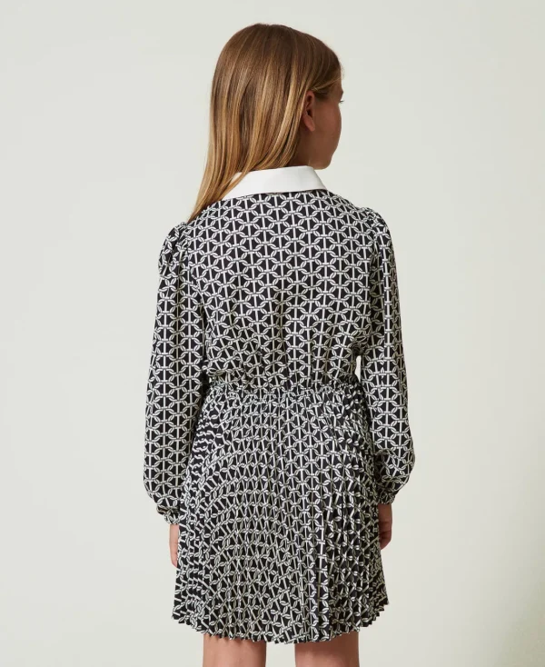 Robes*TWINSET Milano Robe Courte En Crêpe De Chine Avec Imprimé Imprimé Oval T Chaîne