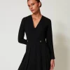 Robes De Cérémonie | Robes Courtes*TWINSET Milano Robe Courte En Crêpe Plissé Avec Boutons Noir