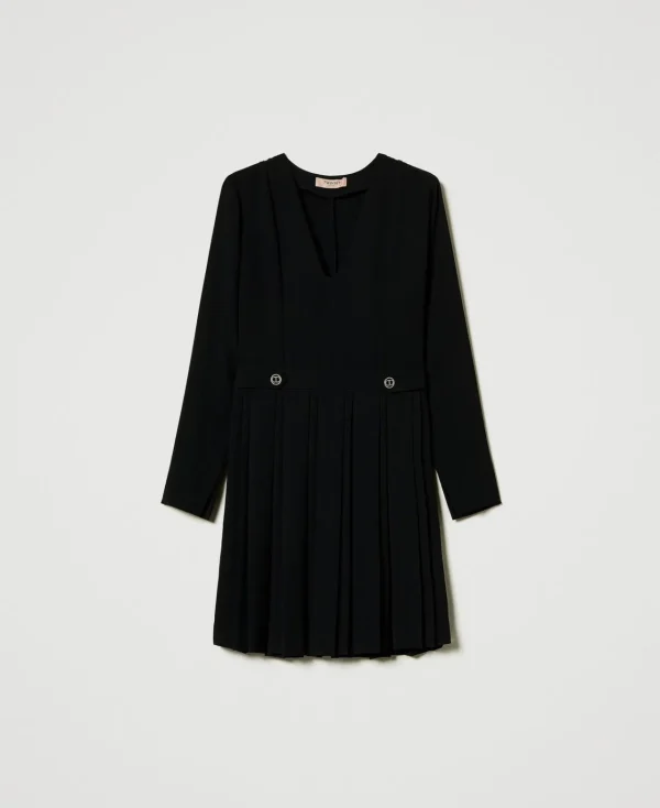 Robes De Cérémonie | Robes Courtes*TWINSET Milano Robe Courte En Crêpe Plissé Avec Boutons Noir