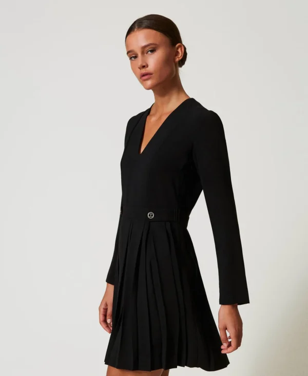 Robes De Cérémonie | Robes Courtes*TWINSET Milano Robe Courte En Crêpe Plissé Avec Boutons Noir