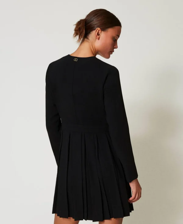 Robes De Cérémonie | Robes Courtes*TWINSET Milano Robe Courte En Crêpe Plissé Avec Boutons Noir