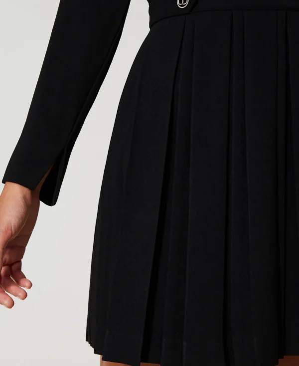 Robes De Cérémonie | Robes Courtes*TWINSET Milano Robe Courte En Crêpe Plissé Avec Boutons Noir