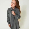 robe_courte_en_flanelle_a_0.webp Robes*TWINSET Milano Robe Courte En Flanelle Avec Cravate Gris Moyen Mélangé