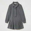 robe_courte_en_flanelle_a_1.webp Robes*TWINSET Milano Robe Courte En Flanelle Avec Cravate Gris Moyen Mélangé
