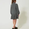 robe_courte_en_flanelle_a_3.webp Robes*TWINSET Milano Robe Courte En Flanelle Avec Cravate Gris Moyen Mélangé