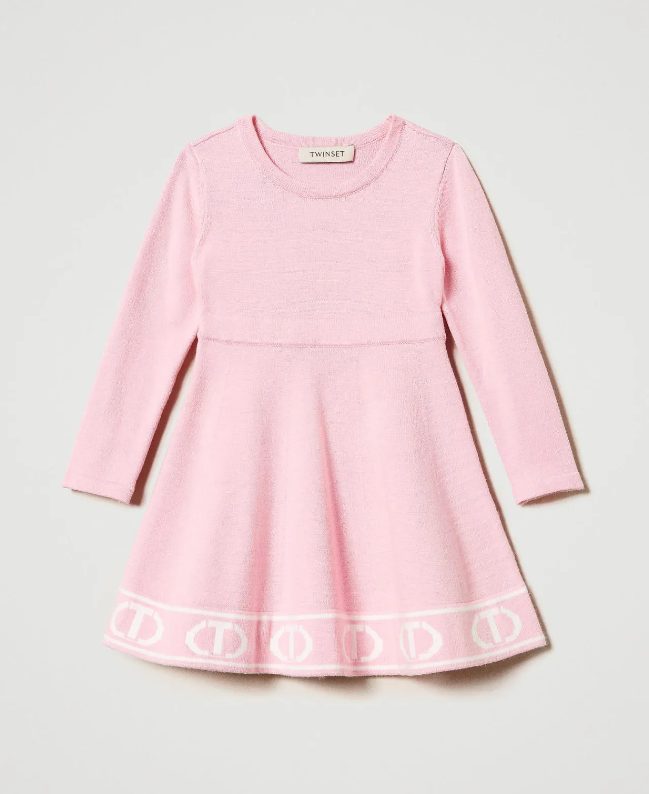 robe_courte_en_maille_ave_0-8.webp Robes*TWINSET Milano Robe Courte En Maille Avec Oval T Jacquard Bicolore Pink Orchid/Blanc Cassé