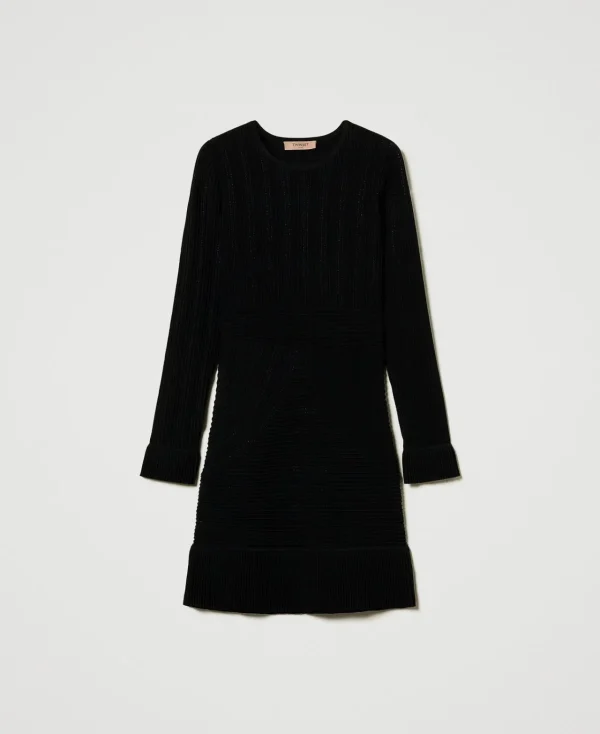 robe_courte_en_maille_ave_1-1.webp Robes En Maille | Robes Courtes*TWINSET Milano Robe Courte En Maille Avec Mélange De Points Noir