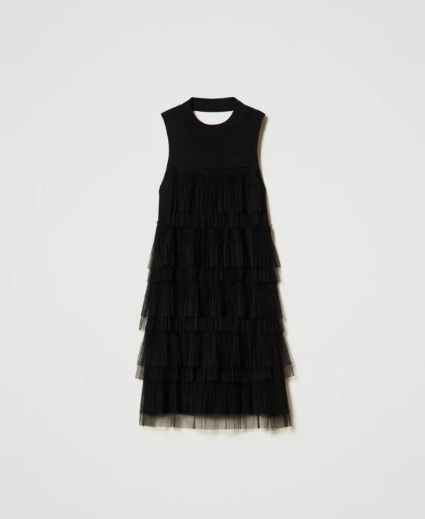 Robes Élégantes | Robes En Maille*TWINSET Milano Robe Courte En Maille Avec Volants En Tulle Noir