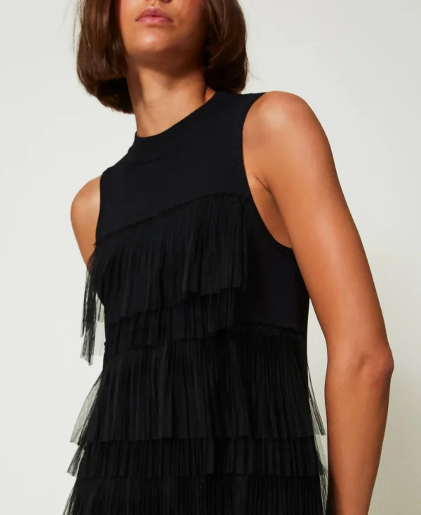 Robes Élégantes | Robes En Maille*TWINSET Milano Robe Courte En Maille Avec Volants En Tulle Noir