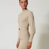 robe_courte_en_maille_cte_2-1.webp Robes En Maille | Robes Courtes*TWINSET Milano Robe Courte En Maille Côtelée Avec Ceinture Blanc « White Cream »
