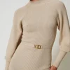 robe_courte_en_maille_cte_4-1.webp Robes En Maille | Robes Courtes*TWINSET Milano Robe Courte En Maille Côtelée Avec Ceinture Blanc « White Cream »