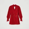 robe_courte_en_maille_flo_1.webp Robes De Cérémonie | Robes Élégantes*TWINSET Milano Robe Courte En Maille Florale Au Crochet Rouge Vénitien