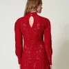 robe_courte_en_maille_flo_4.webp Robes De Cérémonie | Robes Élégantes*TWINSET Milano Robe Courte En Maille Florale Au Crochet Rouge Vénitien