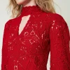 robe_courte_en_maille_flo_5.webp Robes De Cérémonie | Robes Élégantes*TWINSET Milano Robe Courte En Maille Florale Au Crochet Rouge Vénitien