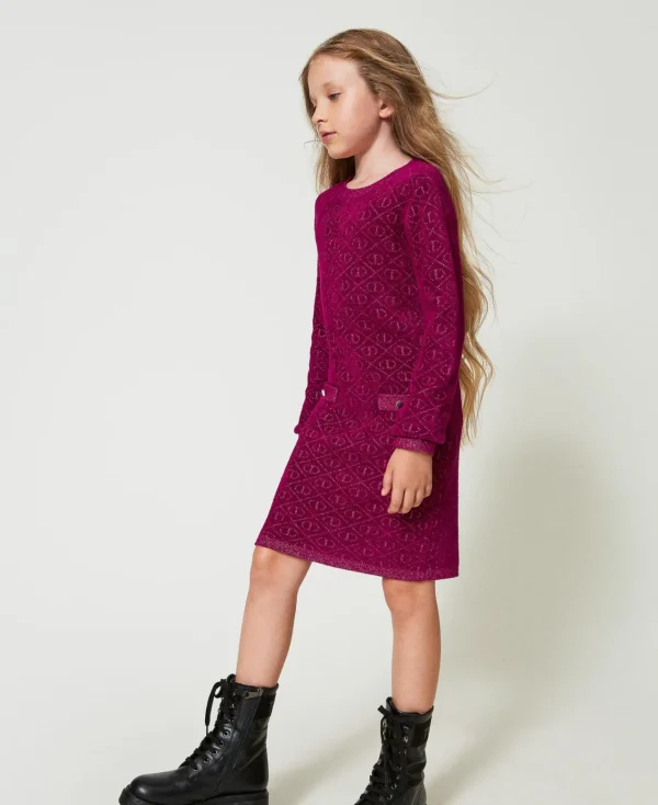 robe_courte_en_maille_jac_0-1.webp Robes*TWINSET Milano Robe Courte En Maille Jacquard Avec Oval T Bicolore Magenta Purple/Pink Orchid