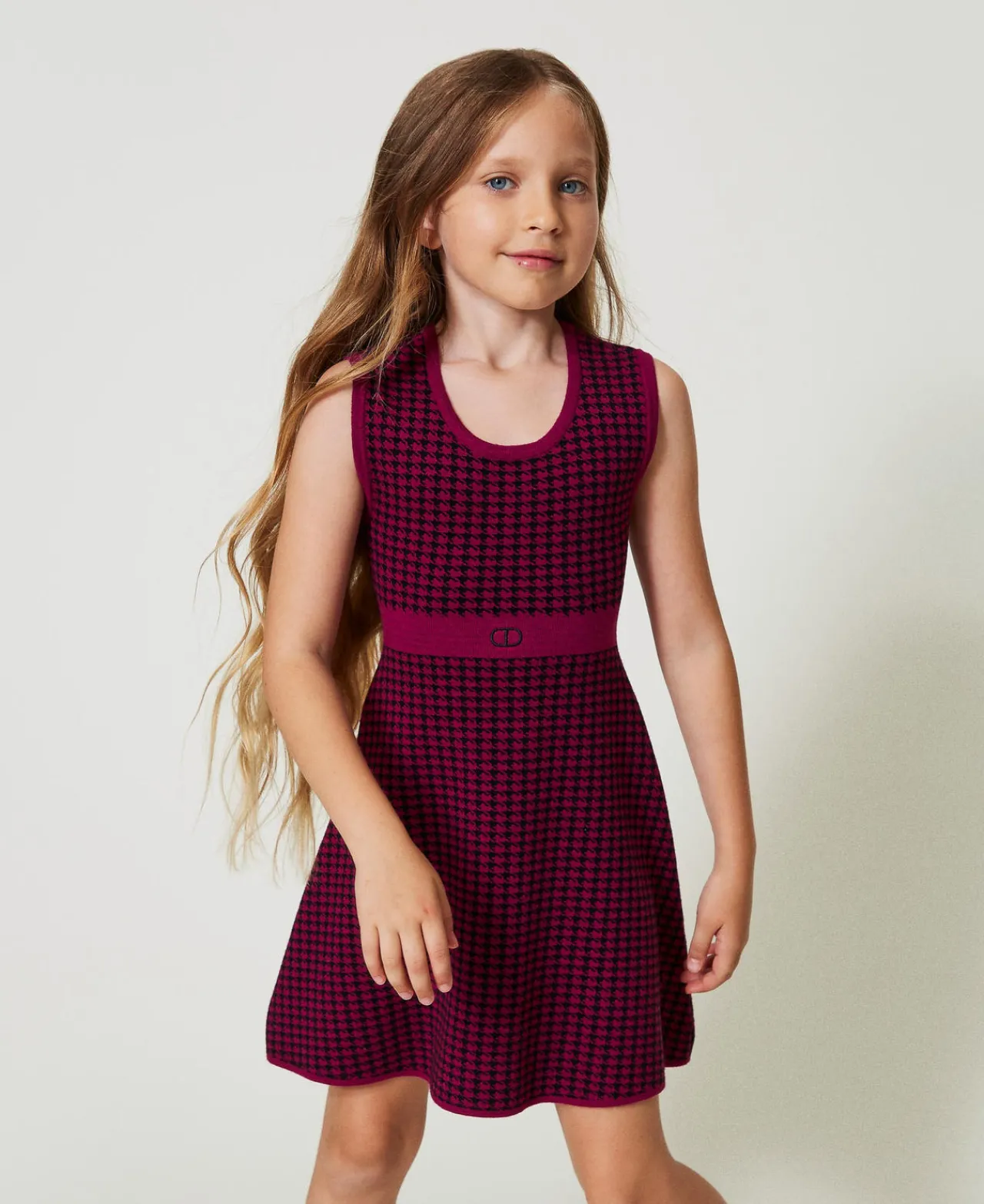 robe_courte_en_maille_jac_0.webp Robes*TWINSET Milano Robe Courte En Maille Jacquard Pied-de-poule Bicolore Magenta Purple/Noir