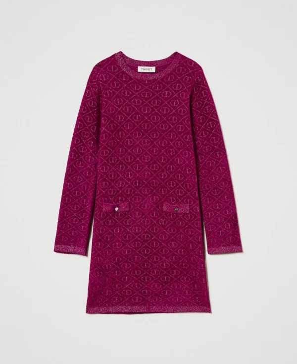 robe_courte_en_maille_jac_1-1.webp Robes*TWINSET Milano Robe Courte En Maille Jacquard Avec Oval T Bicolore Magenta Purple/Pink Orchid
