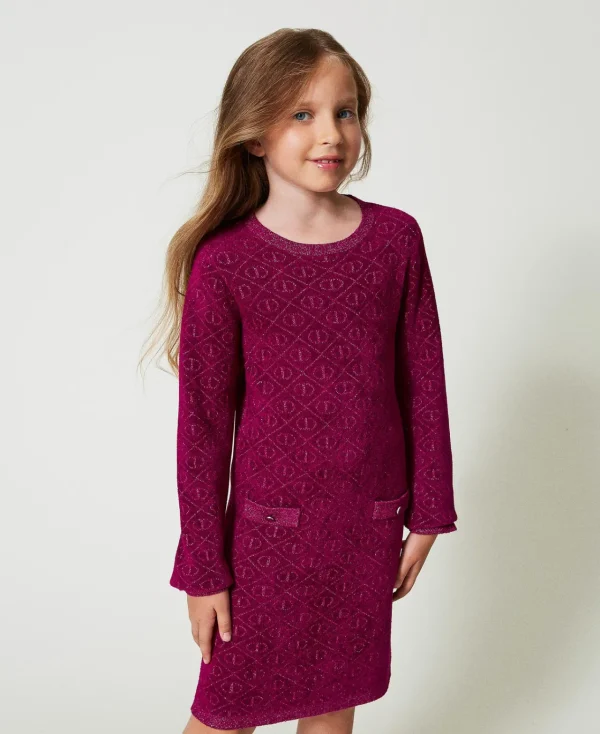 robe_courte_en_maille_jac_2-1.webp Robes*TWINSET Milano Robe Courte En Maille Jacquard Avec Oval T Bicolore Magenta Purple/Pink Orchid