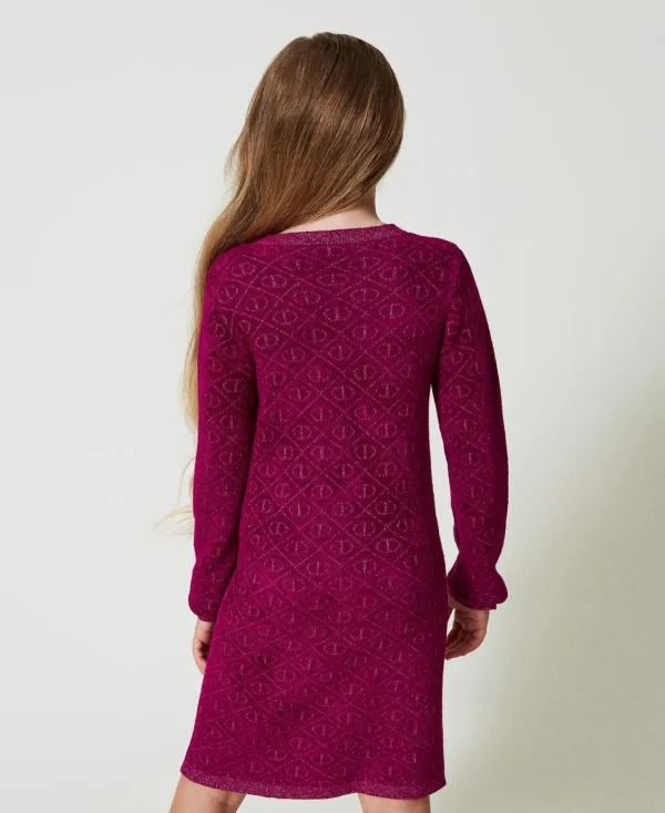 robe_courte_en_maille_jac_3-1.webp Robes*TWINSET Milano Robe Courte En Maille Jacquard Avec Oval T Bicolore Magenta Purple/Pink Orchid