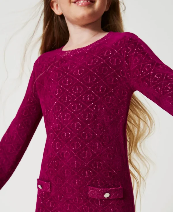 robe_courte_en_maille_jac_4-1.webp Robes*TWINSET Milano Robe Courte En Maille Jacquard Avec Oval T Bicolore Magenta Purple/Pink Orchid