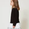 Robes*TWINSET Milano Robe Courte En Scuba Et Organza Bicolore Noir / Blanc Cassé