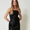 Robes De Cérémonie | Robes Courtes*TWINSET Milano Robe Courte En Sergé Mikado Avec Nœud Noir