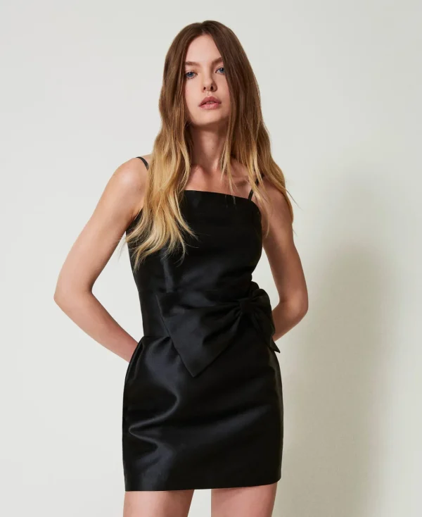 Robes De Cérémonie | Robes Courtes*TWINSET Milano Robe Courte En Sergé Mikado Avec Nœud Noir