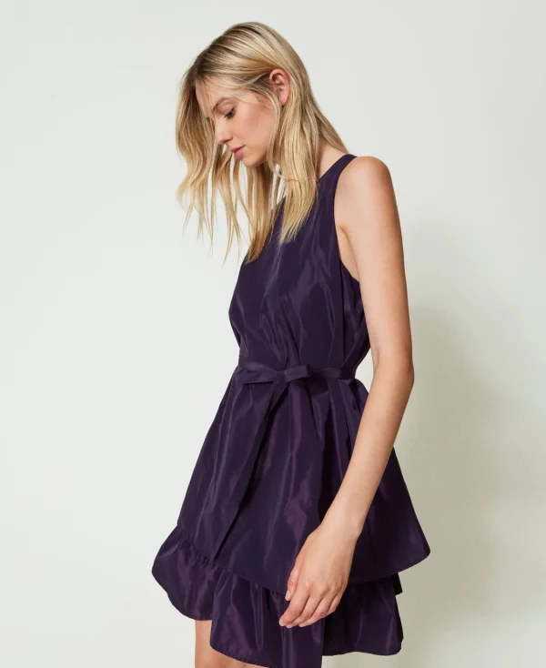 Robes De Cérémonie | Robes Élégantes*TWINSET Milano Robe Courte En Taffetas Avec Volant Aubergine
