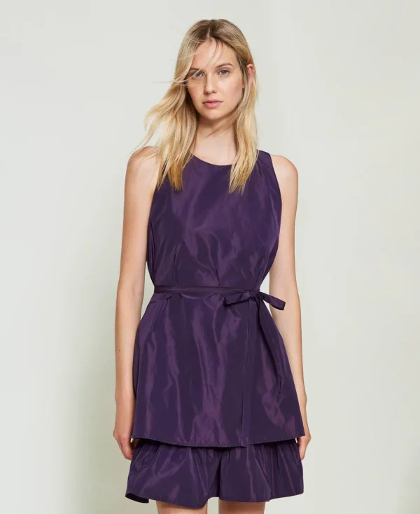 Robes De Cérémonie | Robes Élégantes*TWINSET Milano Robe Courte En Taffetas Avec Volant Aubergine