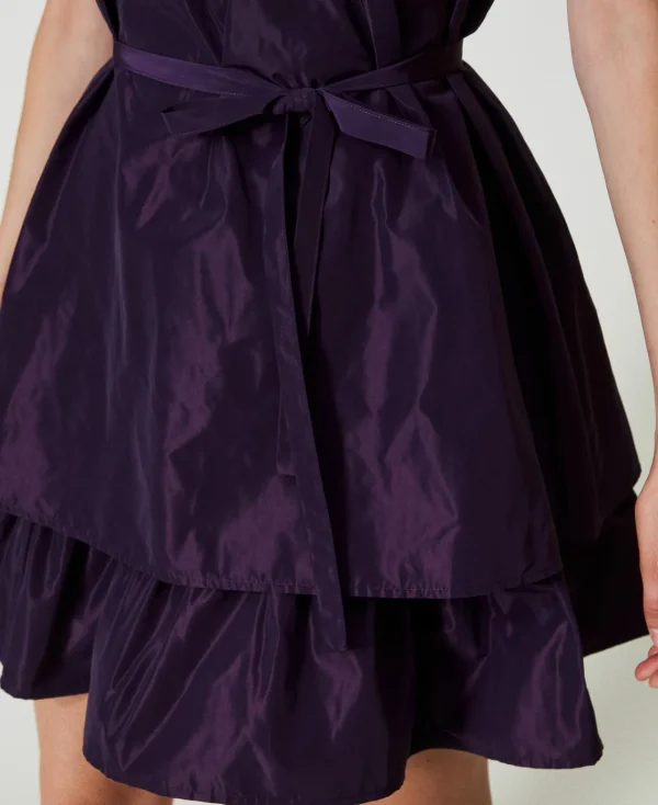 Robes De Cérémonie | Robes Élégantes*TWINSET Milano Robe Courte En Taffetas Avec Volant Aubergine