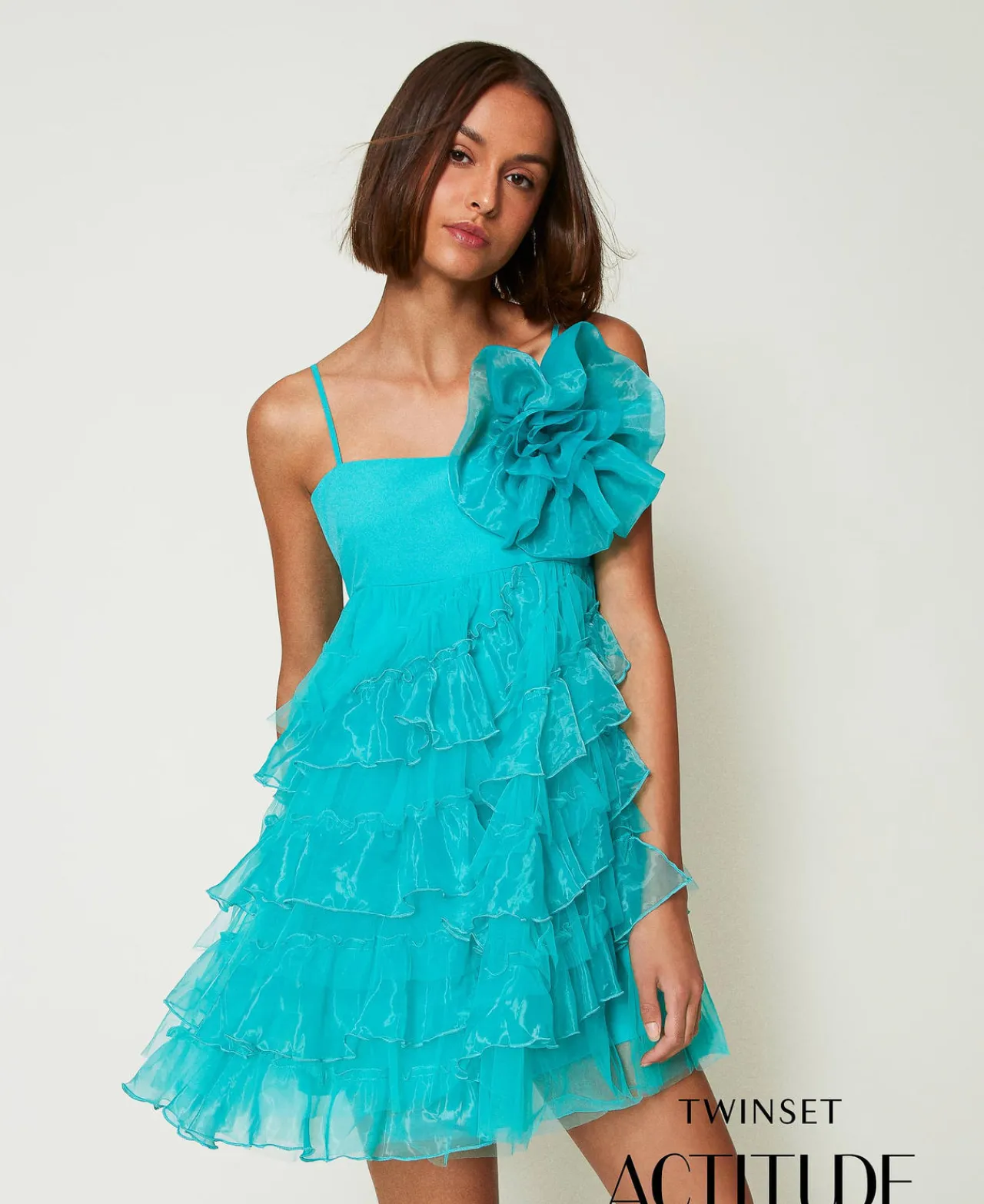 Robes De Cérémonie | Robes Élégantes*TWINSET Milano Robe Courte En Tulle Et Organza Vert « Tropical Emerald »