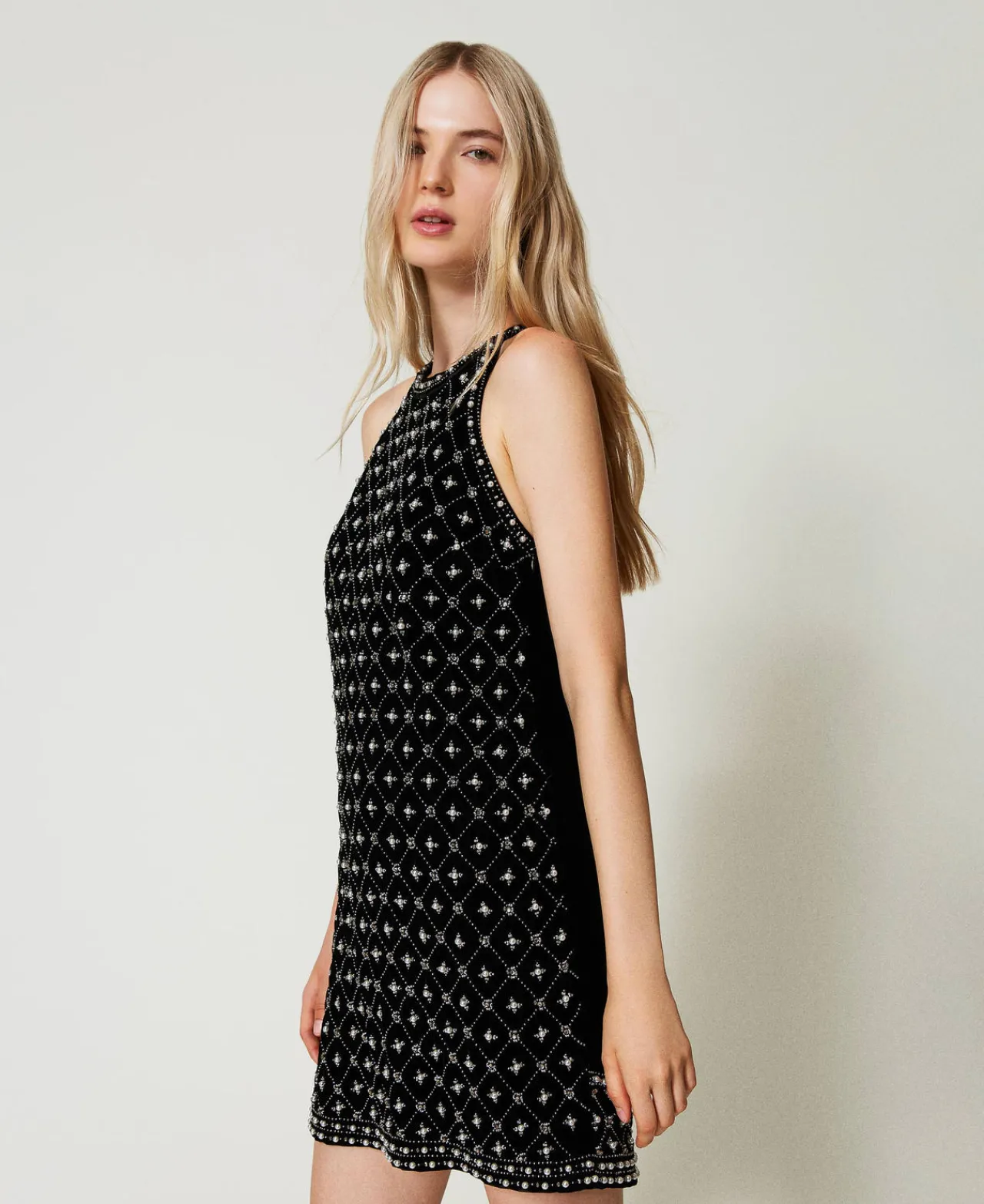 Robes De Cérémonie | Robes Élégantes*TWINSET Milano Robe Courte En Velours Brodé Avec Encolure Américaine Noir
