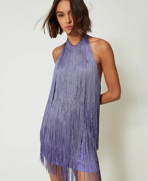 robe_courte_myfo_avec_fra_2.webp Robes De Cérémonie | Robes Élégantes*TWINSET Milano Robe Courte MYFO Avec Franges Pale Purple