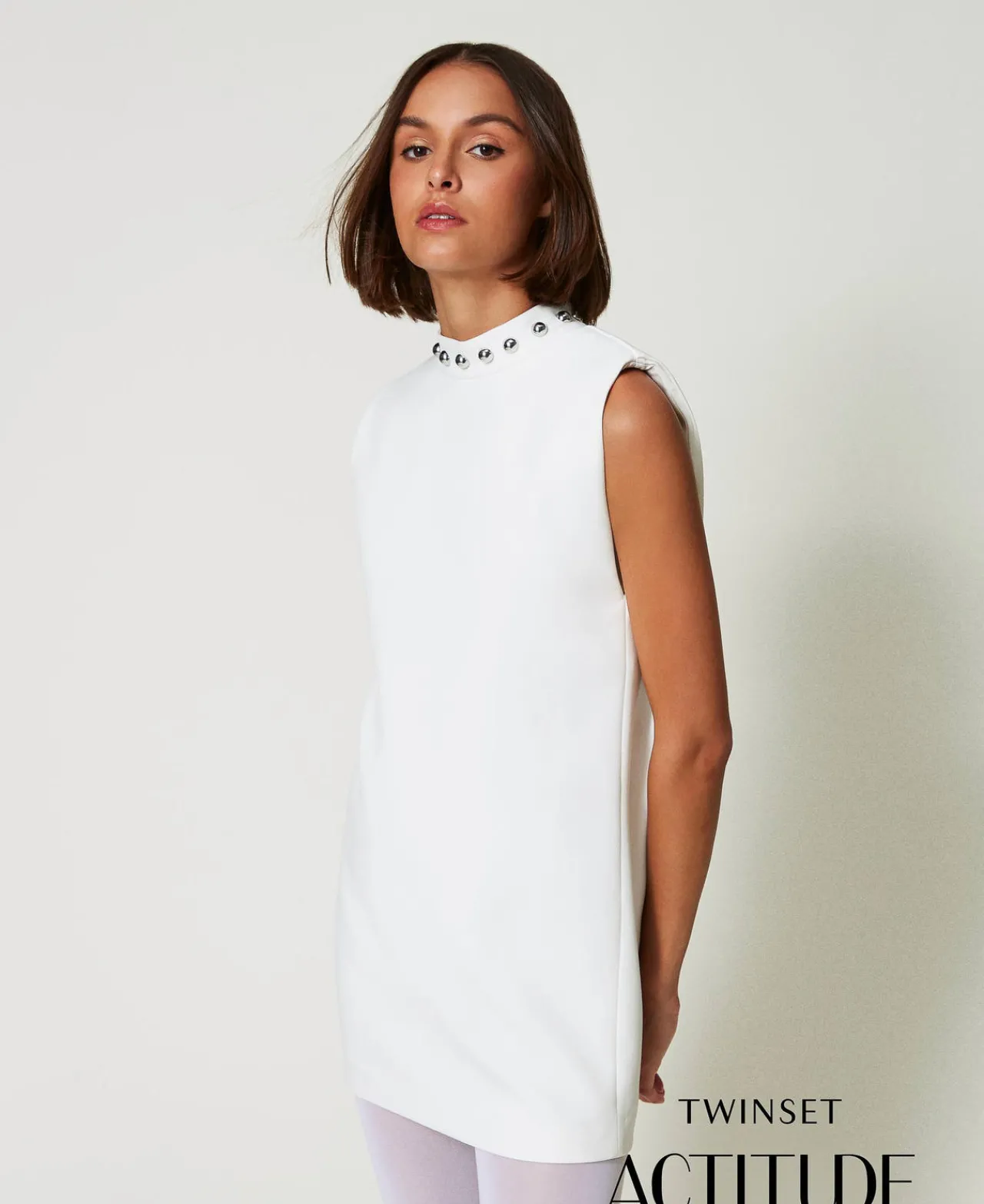 Robes De Cérémonie | Robes Courtes*TWINSET Milano Robe En Crêpe Cady Avec Perles Métalliques Crème White