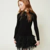 robe_en_maille_ctele_avec_0.webp Robes*TWINSET Milano Robe En Maille Côtelée Avec Tulle Noir