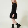 robe_en_maille_ctele_avec_2.webp Robes*TWINSET Milano Robe En Maille Côtelée Avec Tulle Noir