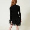 robe_en_maille_ctele_avec_3.webp Robes*TWINSET Milano Robe En Maille Côtelée Avec Tulle Noir
