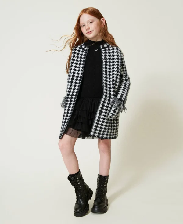 robe_en_maille_ctele_avec_5.webp Robes*TWINSET Milano Robe En Maille Côtelée Avec Tulle Noir