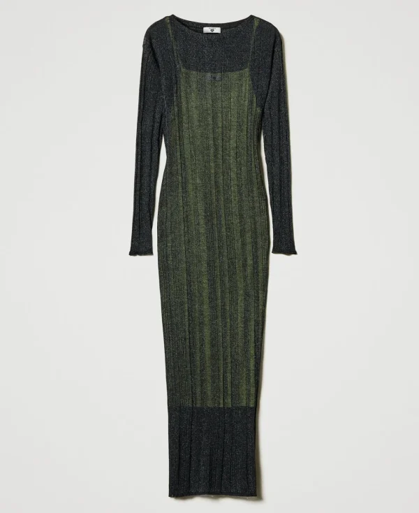 Robes En Maille | Robes Longues*TWINSET Milano Robe Longue Ajustée En Maille Côtelée Gris « Blackened Pearl »