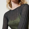Robes En Maille | Robes Longues*TWINSET Milano Robe Longue Ajustée En Maille Côtelée Gris « Blackened Pearl »