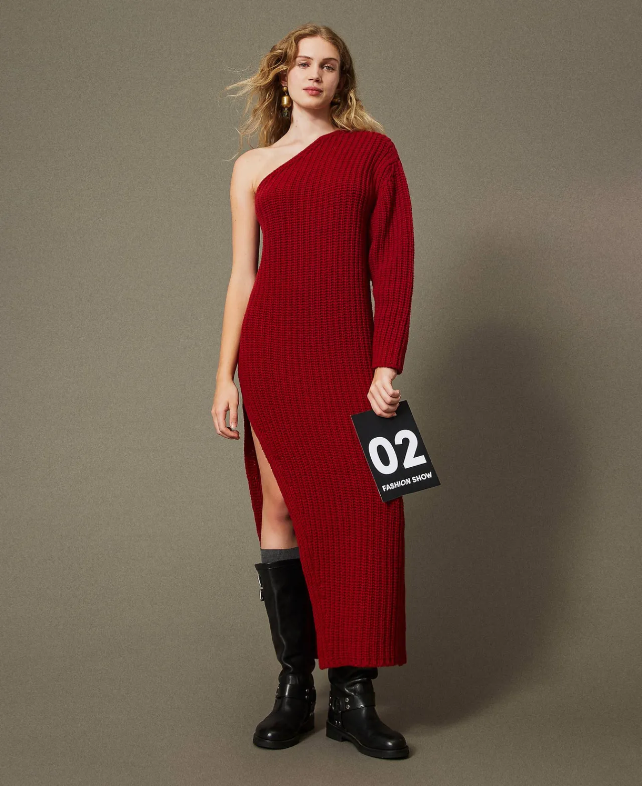 robe_longue_alice_en_mail_0.webp Robes Élégantes | Robes En Maille*TWINSET Milano Robe Longue «Alice» En Maille Rouge Vénitien