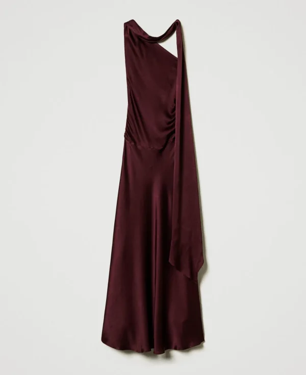 Robes De Cérémonie | Robes Élégantes*TWINSET Milano Robe Longue Asymétrique En Satin De Soie Mélangée Rouge Myrte